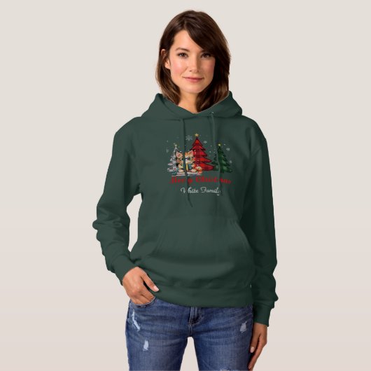 Pull À Capuche Joyeux Noël | Arbres | Nom de chat mignon personna (Devant entier)