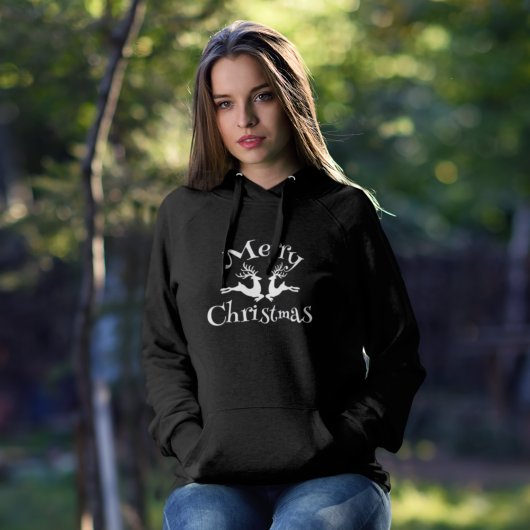 Pull À Capuche Joyeux Noël blanc rennes