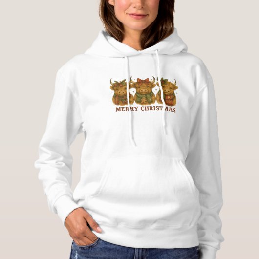 Pull À Capuche Joyeux Noël Trio de Vaches Highland (Devant)