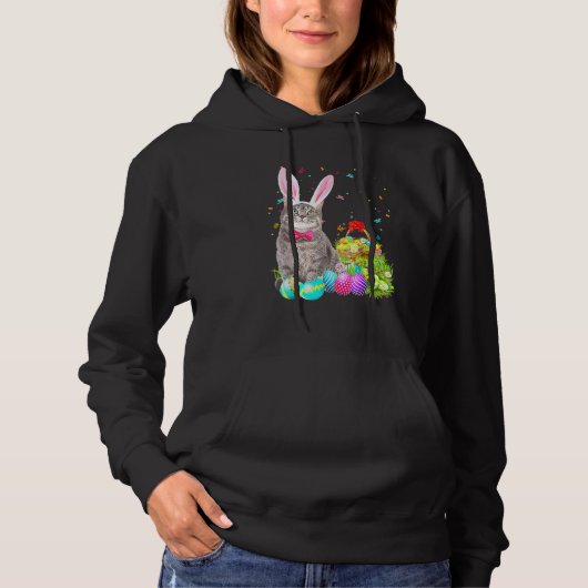 Pull À Capuche Joyeux Pâques mignonne lapin oeufs de chat panier (Devant)