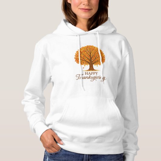 Pull À Capuche Joyeux Thanksgiving d'automne arbre cosy  (Devant)