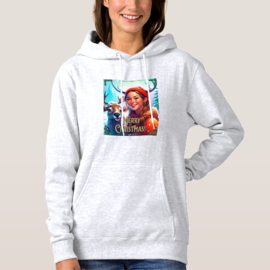 PULL À CAPUCHE JOYEZ NOËL REINDEER AVEC HEUREUSE FILLE (Devant)