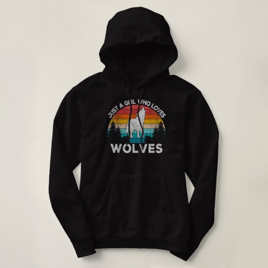 Pull À Capuche Juste Une Fille Qui Aime Les Loups Retro Wolf Love (Design devant)