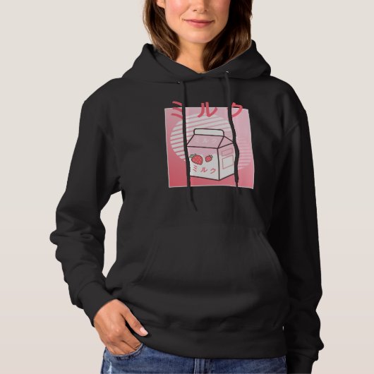 Pull À Capuche Kawaii Vache Rétro Milkshake à la fraise japonaise (Devant)
