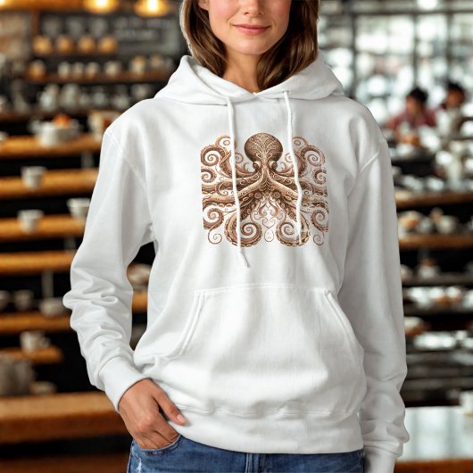Pull À Capuche Kraken Steampunk Octopus Ornate Or Blanc
