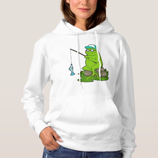 Pull À Capuche La grenouille comme pêcheur avec la canne à pêche (Devant)