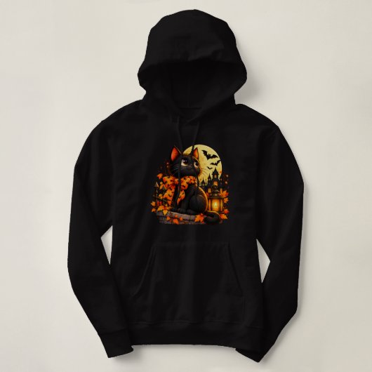 Pull À Capuche Lanterne de Lune de Chat Noir de Halloween Mignonn (Design devant)