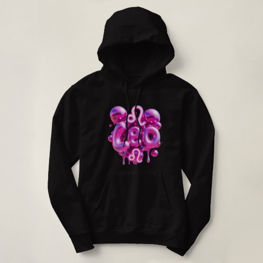 Pull À Capuche LEO Sign Horoscope Typography Pink Bubble Letters (Design devant)