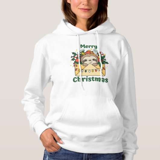 Pull À Capuche Lettre de Noël Sloth Winter Animaux Slots (Devant)