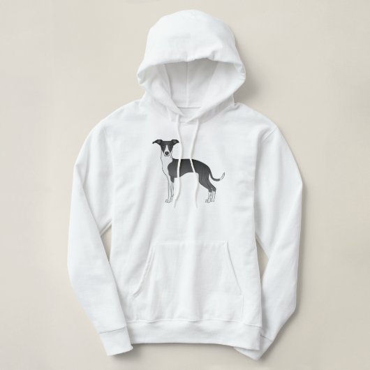 Pull À Capuche Lévrier Italien Noir Et Blanc Chien De Dessin Anim (Design devant)