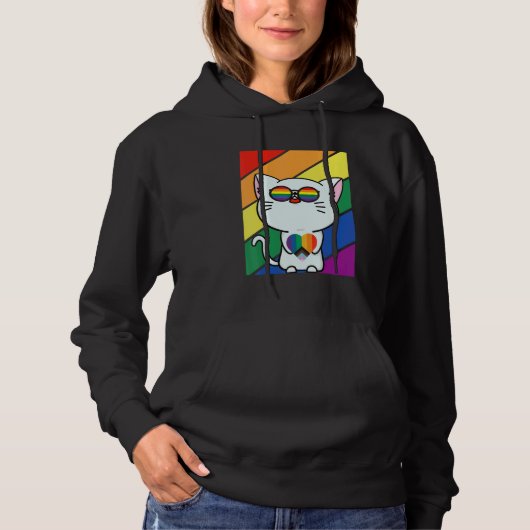 Pull À Capuche LGBT Flag Gay Pride Month Rainbow Cute Cat With LG (Devant)