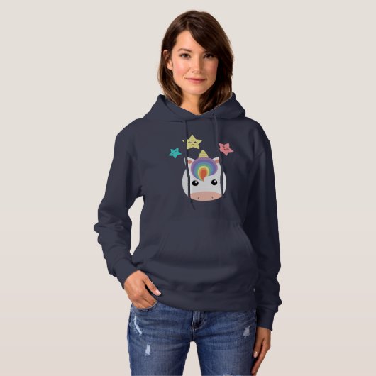 Pull À Capuche Licorne et étoiles (Devant entier)