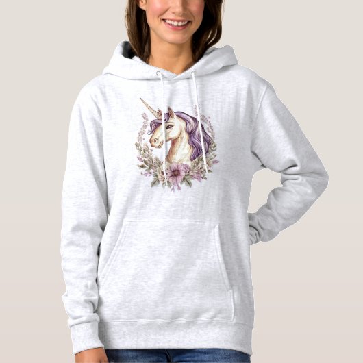 Pull À Capuche Licorne Fantastique Florale (1) (Devant)