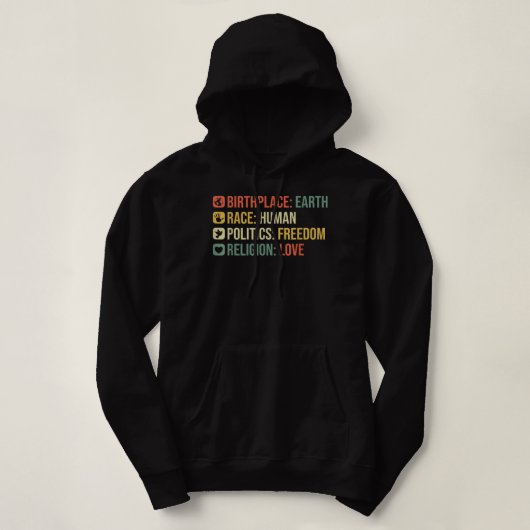 Pull À Capuche Lieu de naissance Terre Race Politique humaine Lib (Design devant)