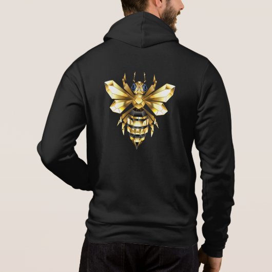 Pull À Capuche Logo Faux Gold Foil Bee Polygonal sur Noir (Dos)