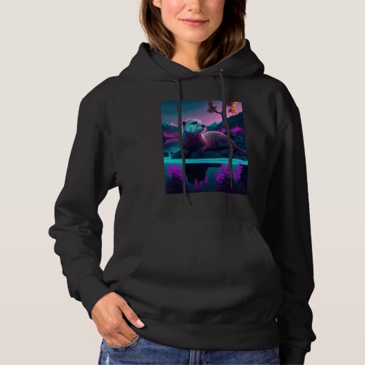 Pull À Capuche Loutre de mer cool Synthwave Loutre errante  3 (Devant)