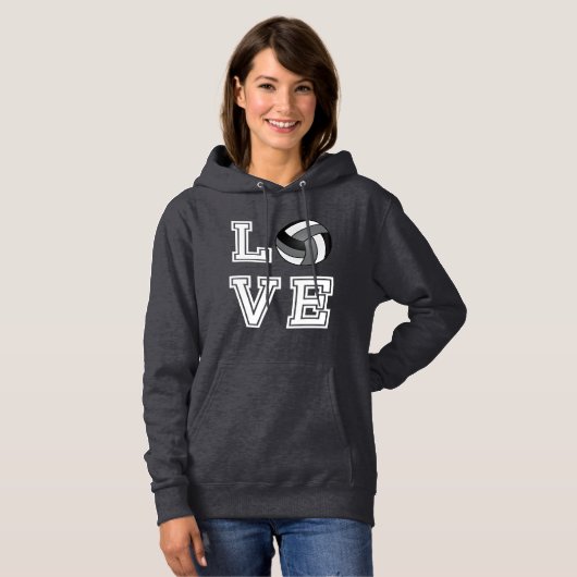 Pull À Capuche Love Volleyball - gris, blanc et noir (Devant entier)
