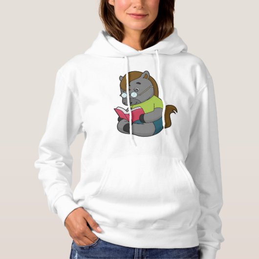 Pull À Capuche Lunettes de livre Nerd de cheval (Devant)