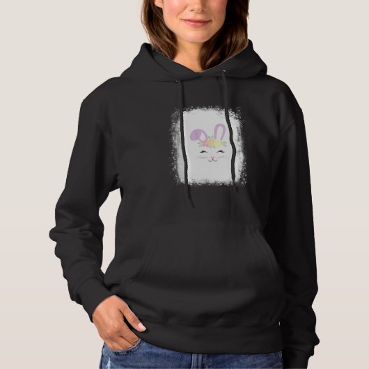 Pull À Capuche Lunettes léopard à visage de lapin blanchies Happy (Devant)