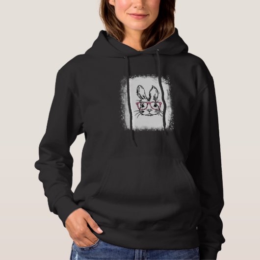 Pull À Capuche Lunettes léopard à visage de lapin blanchies Happy (Devant)