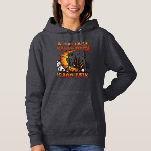 Pull À Capuche Maison Hantée Halloween Boo Tiful Croissant de Lun (Devant)