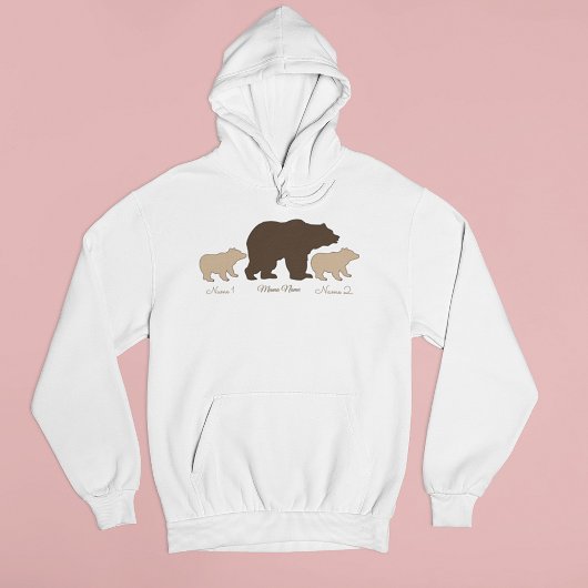 Pull À Capuche Maman Ourse Personnalisée Avec 2 Noms D'Enfants Ca
