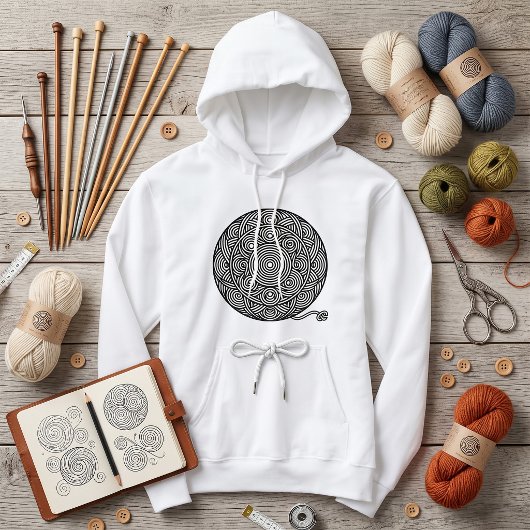 Pull À Capuche Mandala de boule de fil noir et blanc