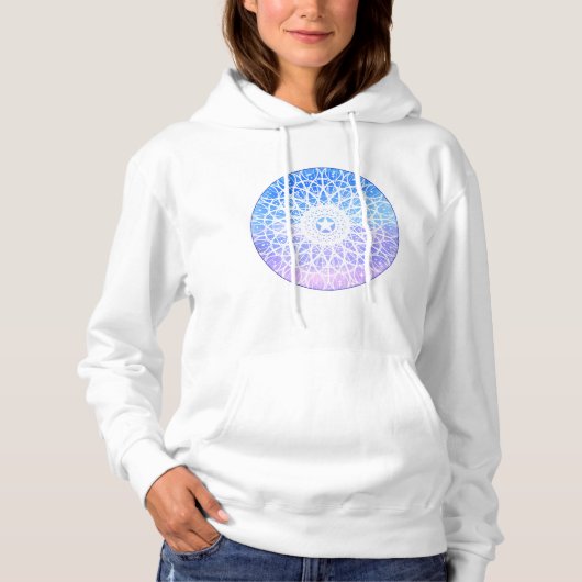 Pull À Capuche Mandala floral spatial bleu, blanc et violet (Devant)