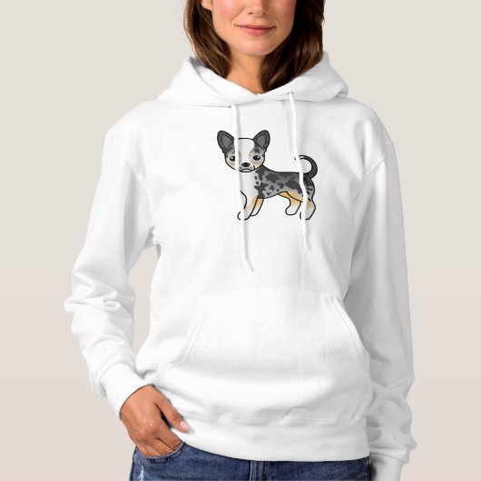 Pull À Capuche Manteau bleu merle lisse Chihuahua mignon caricatu (Devant)