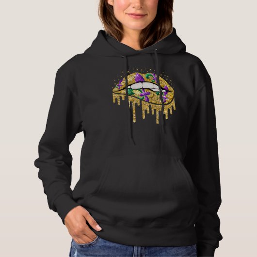 Pull À Capuche Mardi Gras Lèvres Reine Costume Carnaval Femmes Fl (Devant)