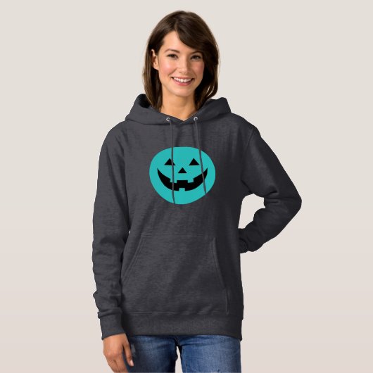 Pull À Capuche Mare turquoise Jack-o'-lantern citrouille face Hal (Devant entier)