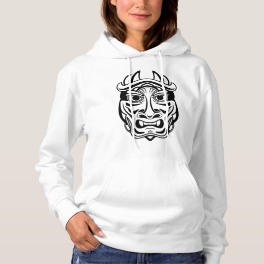 Pull À Capuche Masque Oni Japonais Art Tribal Démon Line (Devant)