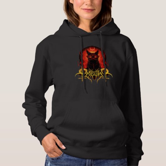Pull À Capuche Meow Satanic Chat Design en métal noir (Devant)
