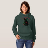 Pull À Capuche Meowy chat Feux rouge vert brillant de Noël (Devant entier)
