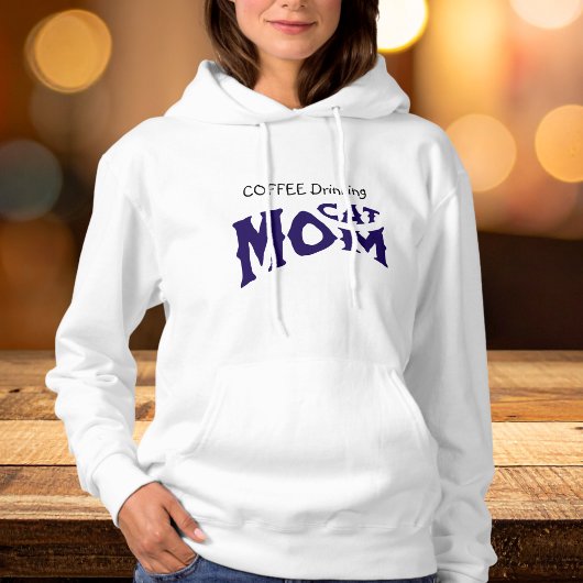 Pull À Capuche MÈRE CHAT MIGNON BOIT DU CAFÉ Noir/Bleu sur fond B