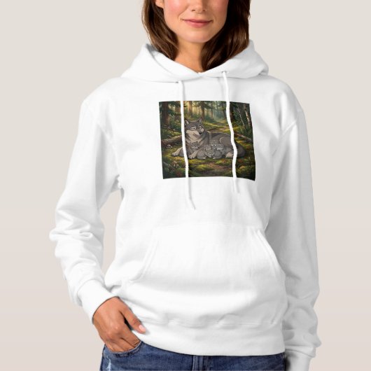 Pull À Capuche Mère Louve Et Ses Petits (Devant)