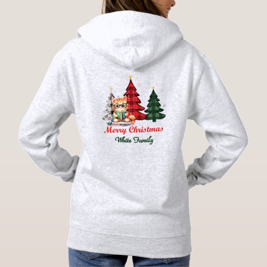 Pull À Capuche Merry Christmas| Trees| Cute Cat Name Personalized (Dos)