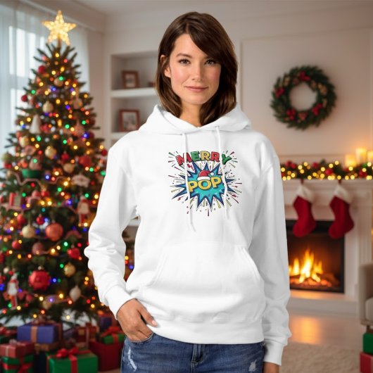 Pull À Capuche Merry Pop : Art Comic Festif Chapeau de Père Noël