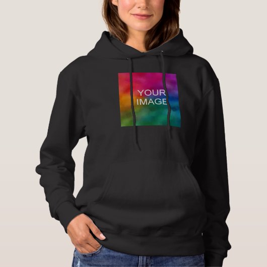 Pull À Capuche Modèle Ajouter Texte Télécharger Photo Femmes Noir (Devant)