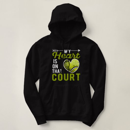 Pull À Capuche Mon Coeur Est Sur Ce Court Tennis Ball Player Coac (Design devant)