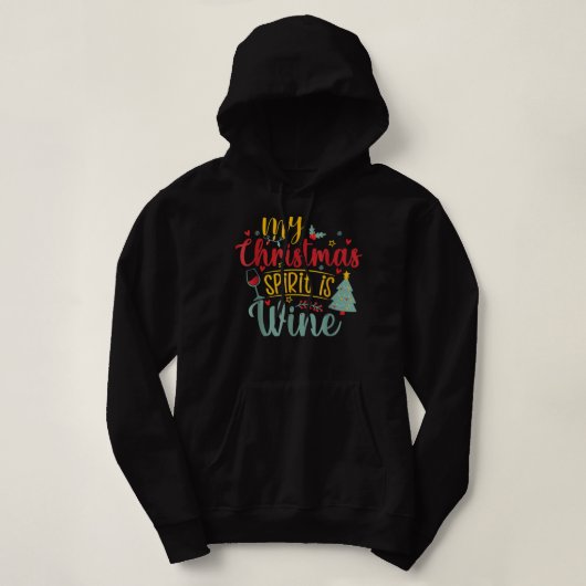 Pull À Capuche Mon Esprit De Noël Est Vin, Drôle Verre De Noël (Design devant)