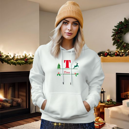 Pull À Capuche Monogramme et nom personnalisés de Noël Femmes