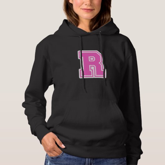 Pull À Capuche Monogramme initiale de lettre rose R pour prénom n (Devant)