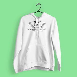 Pull À Capuche Monogramme Personnalisé De Nom Noir Et Blanc Âge