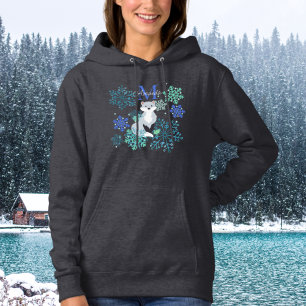 Pull À Capuche Monogramme personnalisé Gris Fox bleu snowflakes