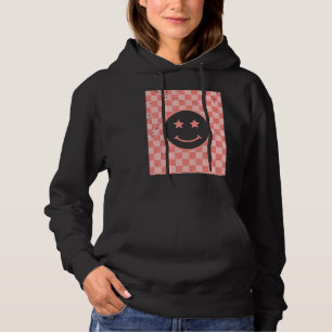 Pull À Capuche Motif à carreaux de visage heureux rétro_2
