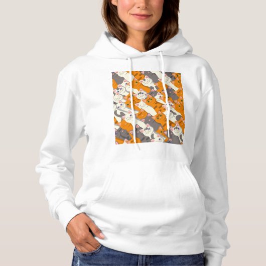 Pull À Capuche Motif en diagonale du chat noir blanc gingembre (Devant)