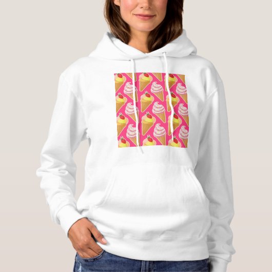 Pull À Capuche Motif rose Kawaii avec crème glacée aux fraises (Devant)