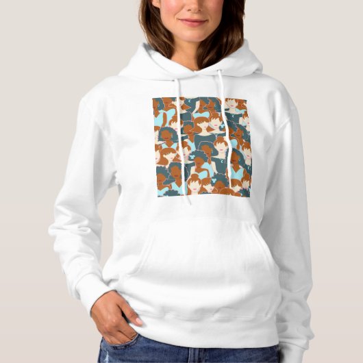Pull À Capuche Motif sans couture avec filles noires et blanches (Devant)
