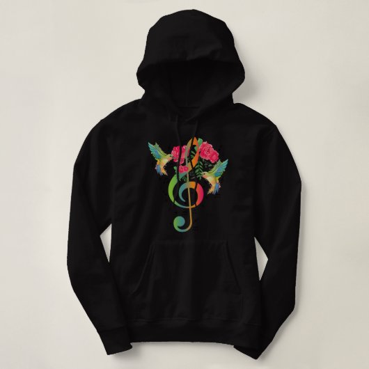 Pull À Capuche Musique Treble Clef Rose Hummingbird Notes musical (Design devant)